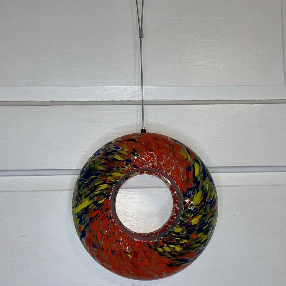 Designer Circular Doughnut‎ Hanging Art Speckled Glass Bird Feeder Hand Blown